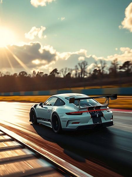 Porsche 911 GT3 RS blanche en excès de vitesse sur circuit mouillé par MIROKKU