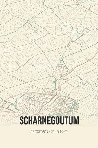 Vieille carte de Scharnegoutum (Fryslan) par Affiches de lieux