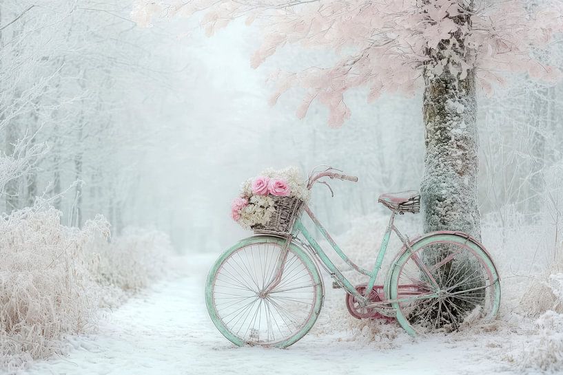 Hiver, paysage, vieux vélo, neige, pastel  par Joriali photographie et peintures
