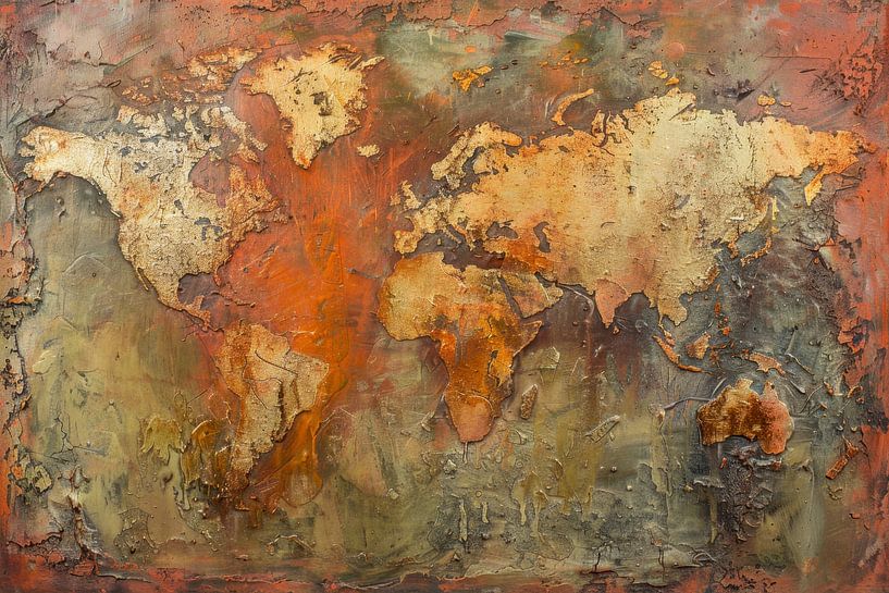 Abstrakte Weltkarte – Kunst in warmen Erdtönen von BowiScapes Abstrakt und digitale Kunst