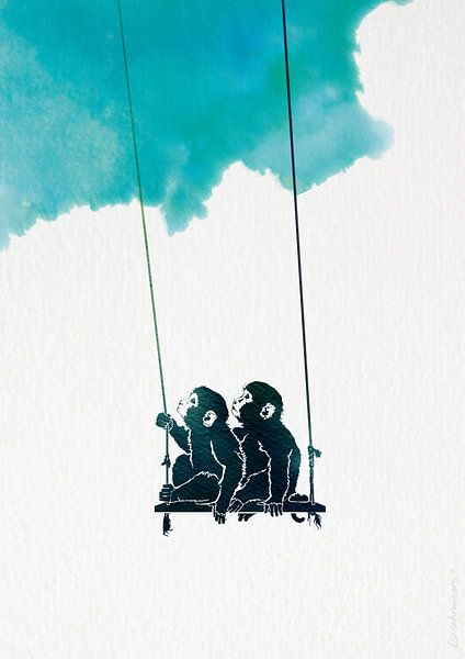 illustration of monkeys: Best friends always by Ilse Schrauwers, isontwerp.nl