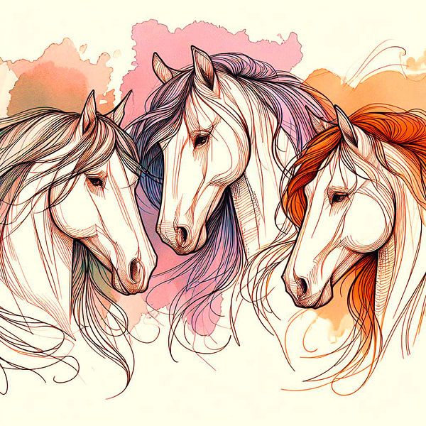 Pferde , Strichzeichnung ( 1) von Ineke de Rijk