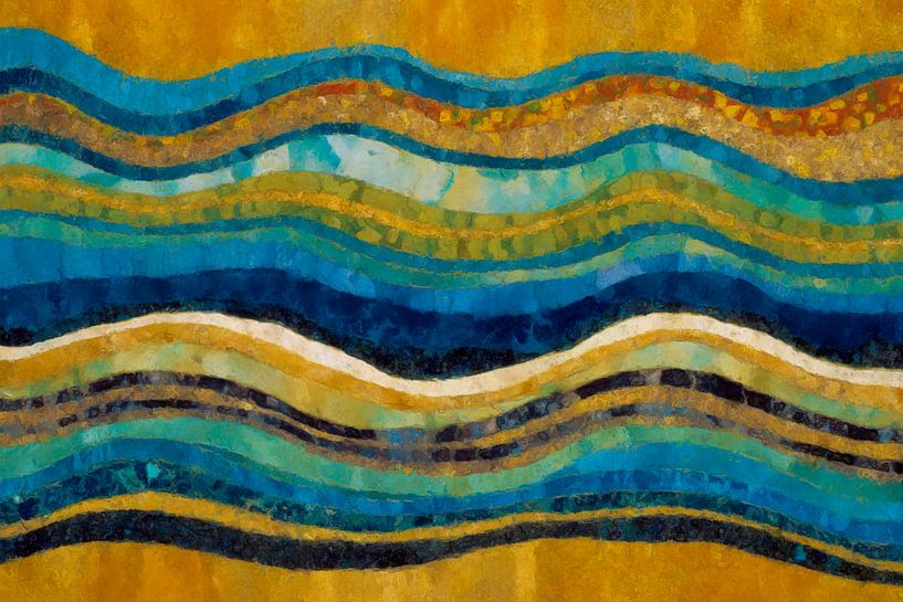 Golven in Blauw en Goud van Whale & Sons