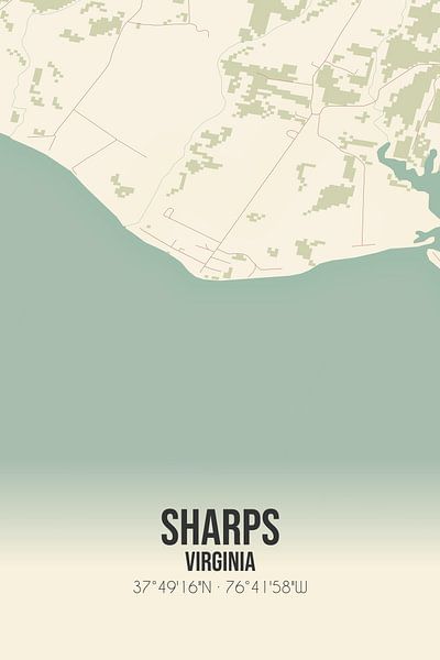 Alte Karte von Sharps (Virginia), USA. von Ortsdrucke