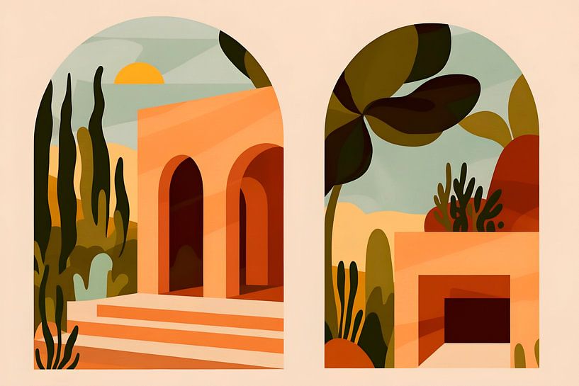 Vintage Bogen Architektur Landschaft Mid-Century Modern Bauhaus von Mad Dog Art