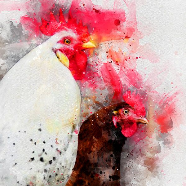Porträt von 2 Hähnen (Aquarell) von Art by Jeronimo