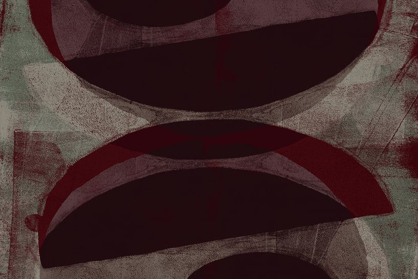 Formes abstraites en rouge bordeaux, vert et blanc. par Dina Dankers