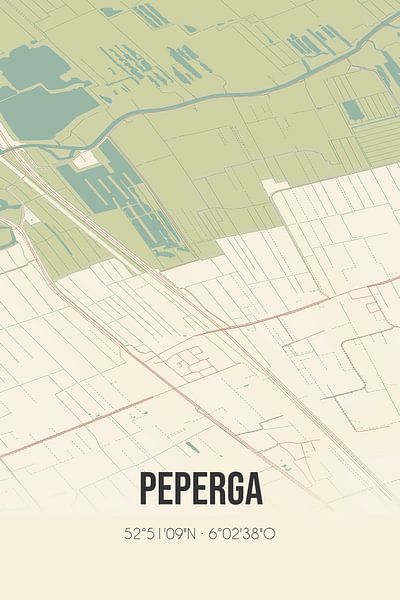 Alte Karte von Peperga (Fryslan) von Ortsdrucke