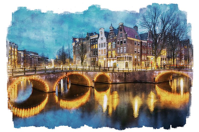 Watercolour Keizersgracht Amsterdam by Peter Bolman