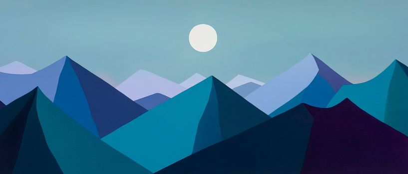 Berglandschaft unter Mondschein – Minimalistisch von Poster Art Shop
