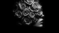 Black and white woman with rose crown - Elegant art painting