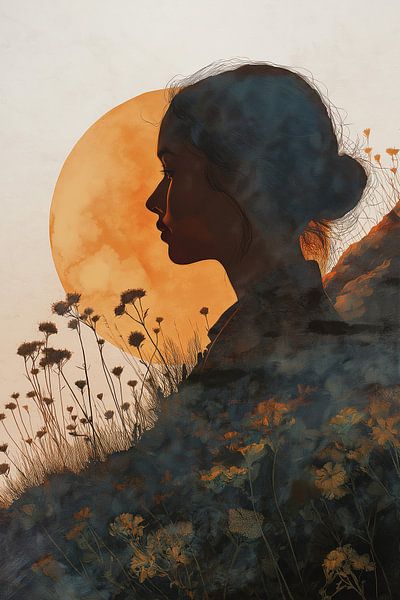 Woman stares into the setting sun by Jadzia Klimkiewicz