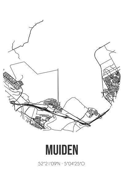 Muiden (Noord-Holland) | Carte | Noir et blanc par Affiches de lieux