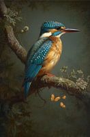 Martin-pêcheur sur une branche avec des papillons