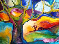 Landschap met boom en boerderijtje kleurrijk