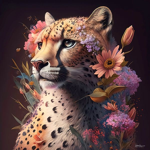 Raubtier mit Blumen von Gelissen Artworks