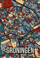 Groningen: Colourful city plan in vintage style - Work for the wall