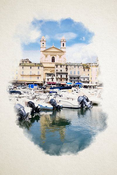 Kirche Saint Jean-Baptiste in Bastia in Aquarell von Youri Mahieu