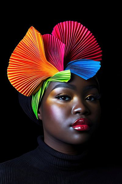 Black model with folded headdress by Frank Heinz
