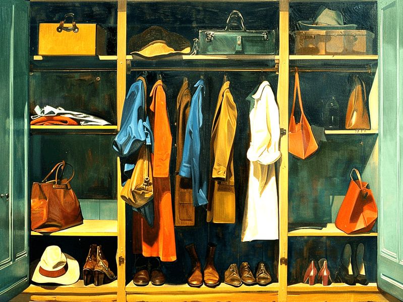 Kleiderschrank offen Kleidung Schuhe Hüte Taschen von gm_designs