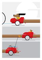 Ein Dackel (Dackel) in einem Fahrradanhänger 2