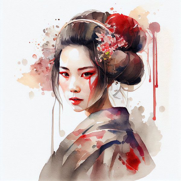 Crimson Blossom Modern Geisha by Chromatic Fusion Studio