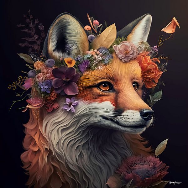 Fuchs mit Blumen von Gelissen Artworks
