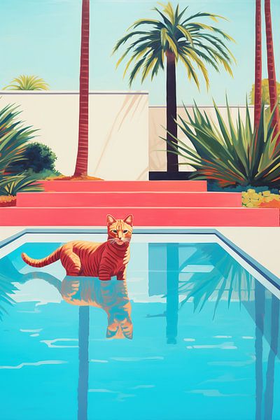 Chat rouge dans la piscine bleue par Frank Daske | Foto & Design