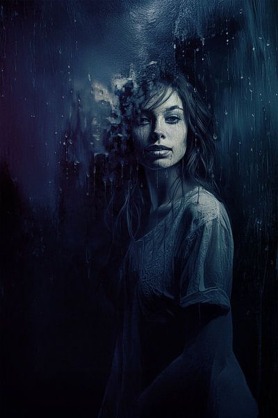 Frau im Regen von Rob van der Teen