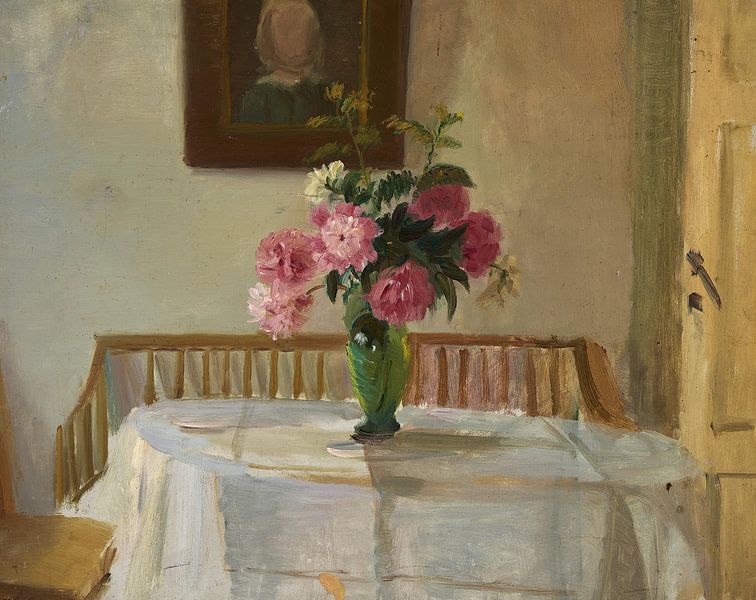 Anna Ancher, Interior of Ancher&#039;s house with pink chrysanthemums on a table, 1890 by Atelier Liesjes