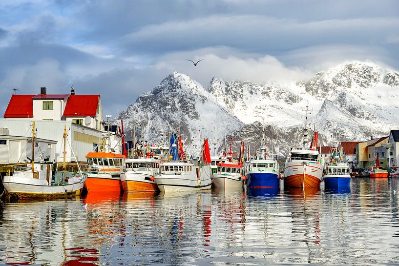 Fishing boats in the harbour of Henningsvaer in the Lofoten in Norway by Sjoerd van der Wal Photography