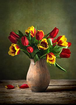 Flower Still Life with Red and Yellow Tulips by Diana van Tankeren