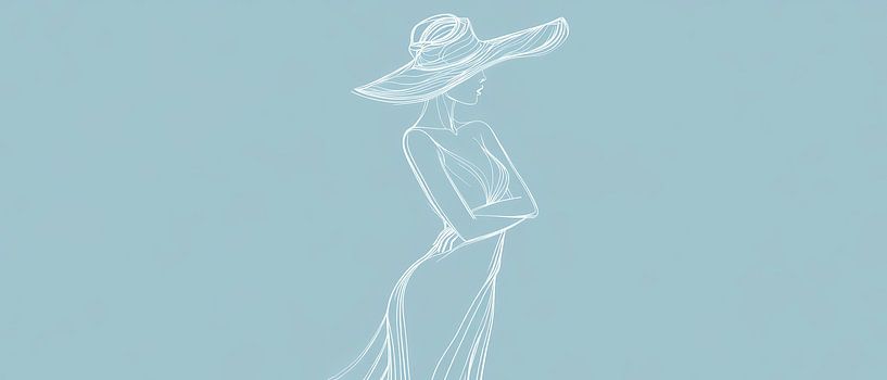 Femme élégante en chapeau d'été - Esquisse par Poster Art Shop