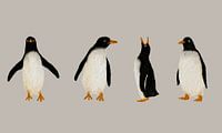 Vier Pinguïns op een Rij – Waterverf Illustratie
