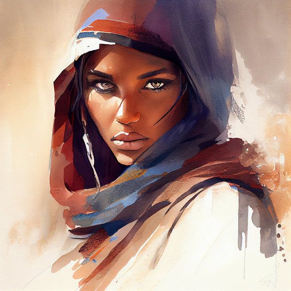 Tuareg Woman Warm Hooded Portrait by Chromatic Fusion Studio
