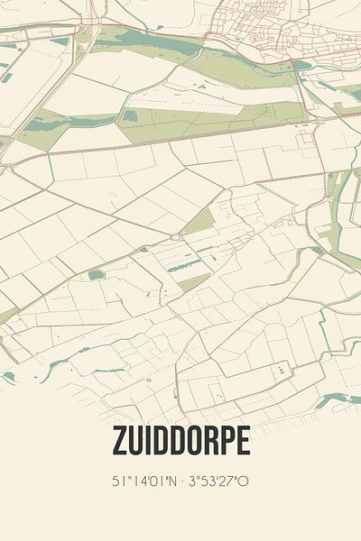 Vieille carte de Zuiddorpe (Zélande) par Affiches de lieux