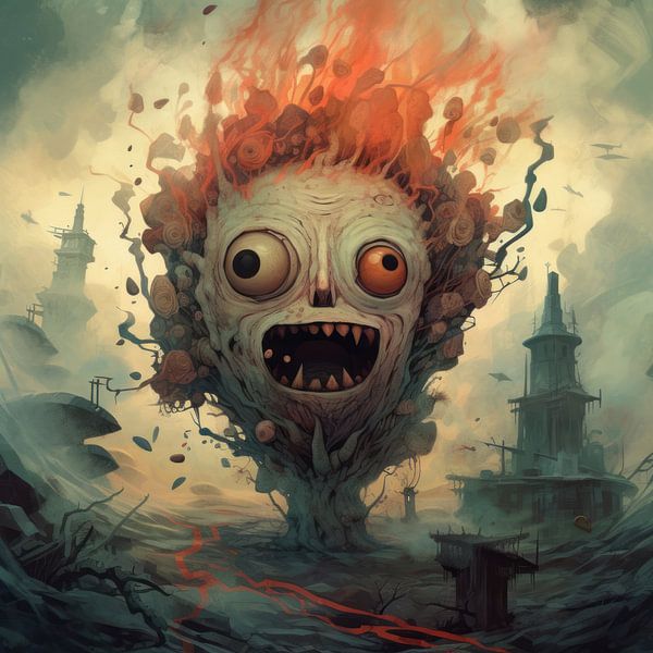 Funny bizarre monster with big mouth and teeth by Art Bizarre