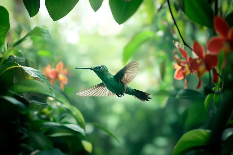 Kolibrí im blühenden Dschungel von Poster Art Shop