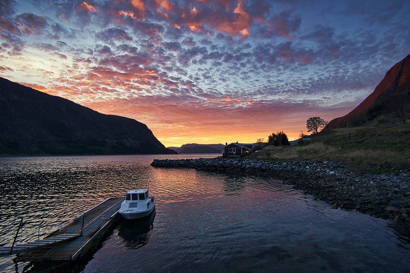 Harbour at the fjord in Norway at the blue hour by Martin Köbsch