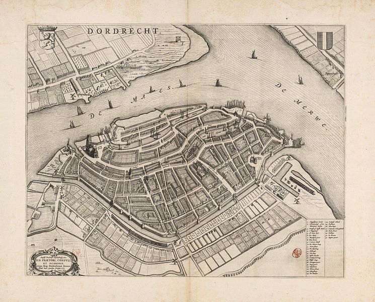 Old map of Dordrecht from around 1652 by Gert Hilbink