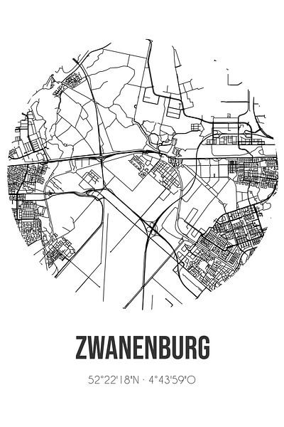 Zwanenburg (Noord-Holland) | Karte | Schwarz und Weiß von Ortsdrucke