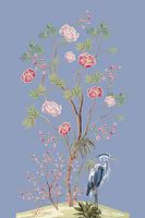 Sérénité éthérée : fleurs et cigogne de style japonais