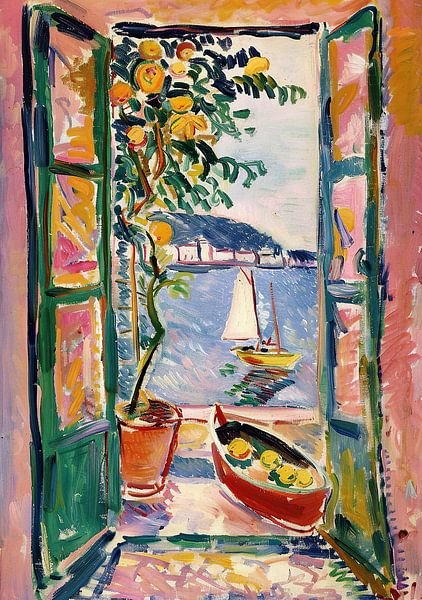 Henri Matisse Style Poster, Méditerranée, fenêtre ouverte, pastel par Niklas Maximilian