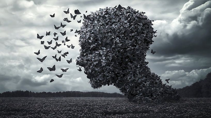 Kopf aus Schmetterlingen von Frank Heinz