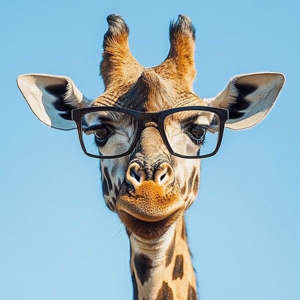 Humorous Portrait of a Giraffe with Glasses by Karina Brouwer