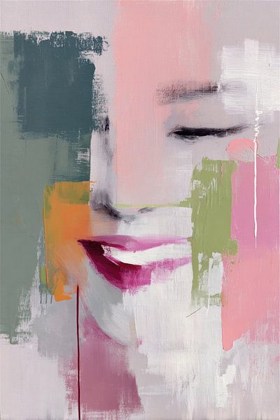 Abstraktes Porträt – Rosa Lächeln: Elegant und verträumt von Joriali Abstrakte Kunst