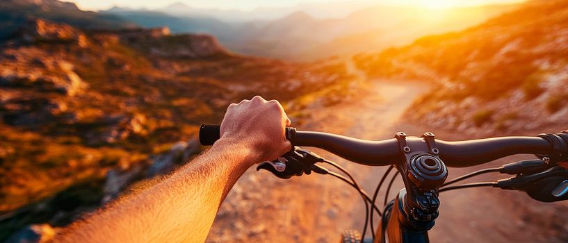 Adventure on a mountain bike at sunset by Poster Art Shop