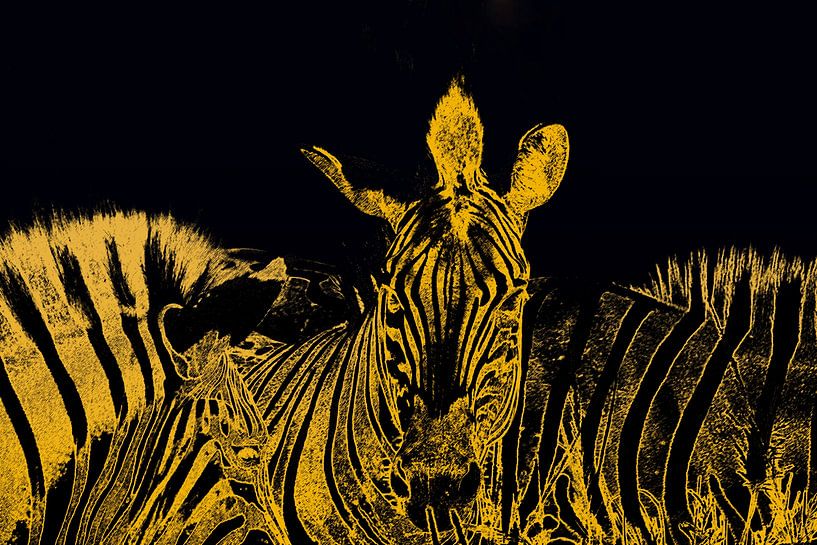 Zebra&#039;s in gold-schwarzem Stil von Helene van Rijn