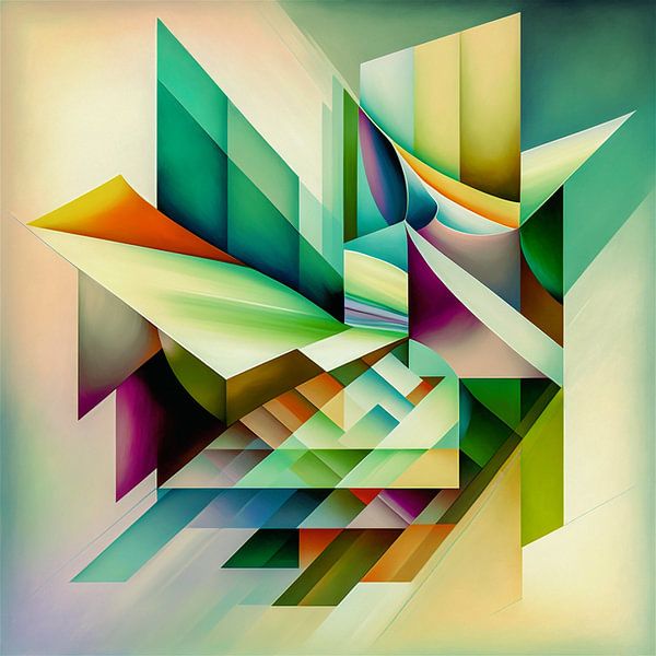Abstract geometric shapes in green, gradient planes by Roger VDB
