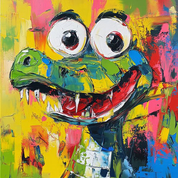 Crocodile souriant en peinture colorée par Emil Husstege